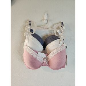Laura Ashley Comfort Push Up Bras 3 Pack 38C White Gray Pink Floral NWT